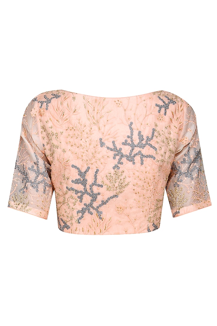 Iced apricot embroidered saree available only at Pernia's Pop Up Shop.