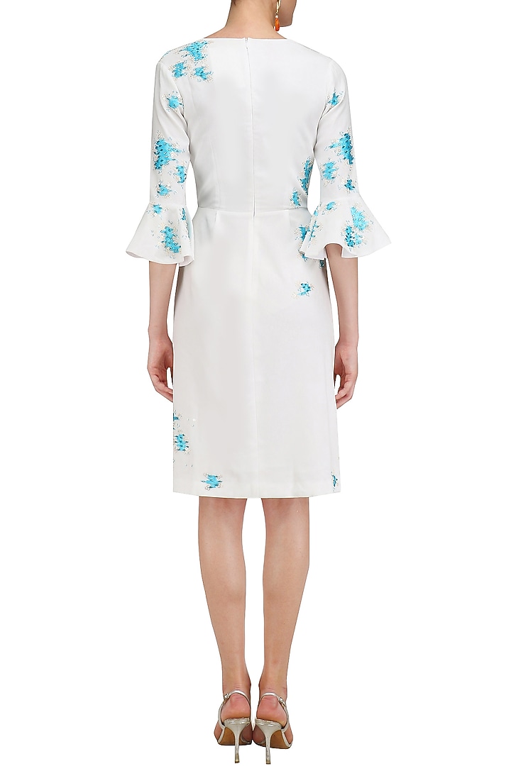 Ivory and blue embroidered overlap dress available only at Pernia's Pop Up Shop.