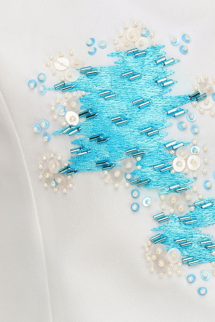 Ivory and blue embroidered overlap dress available only at Pernia's Pop Up Shop.
