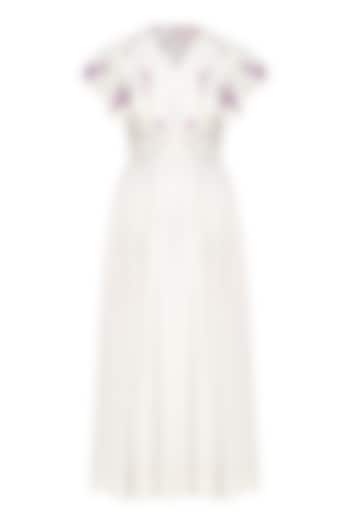 Ivory and Lavender Embroidered Pleated Dress by Sakshi K Relan
