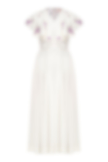 Ivory and Lavender Embroidered Pleated Dress by Sakshi K Relan