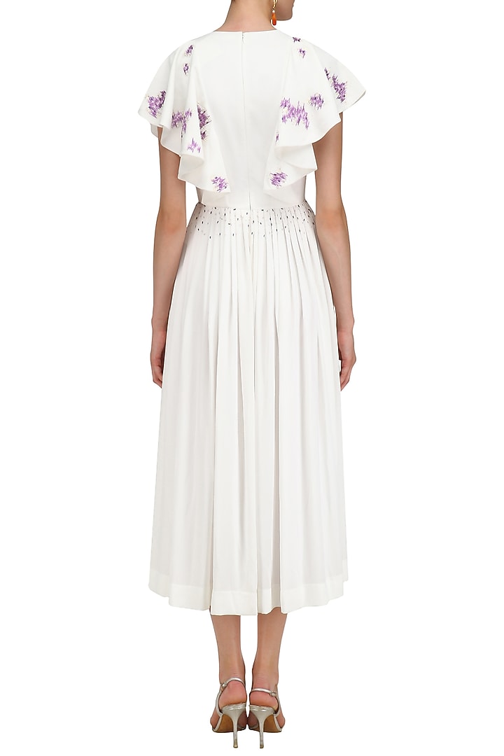 Ivory and lavender embroidered pleated dress available only at Pernia's Pop Up Shop.