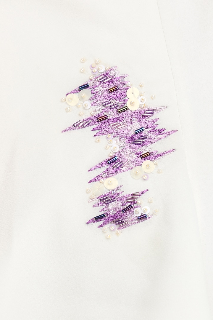 Ivory and lavender embroidered pleated dress available only at Pernia's Pop Up Shop.