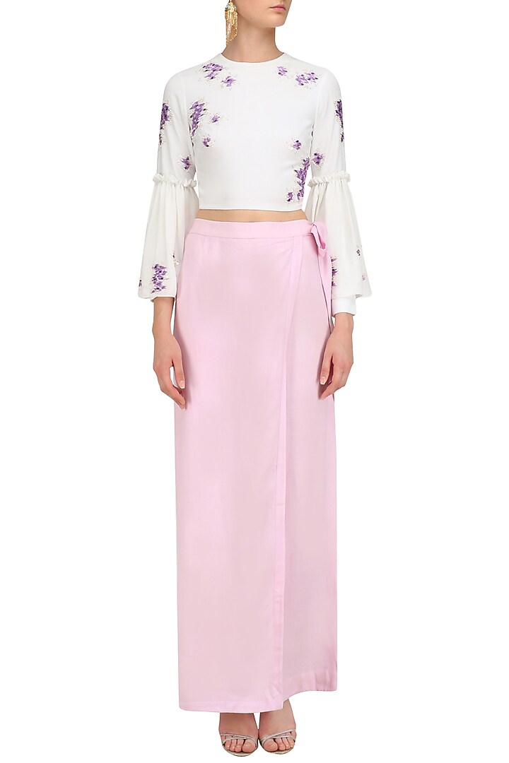 Ivory embroidered ruffled crop top available only at Pernia's Pop Up Shop.
