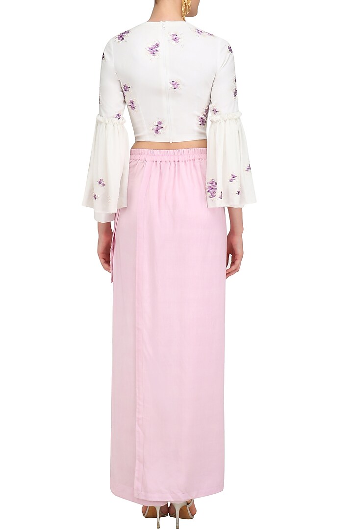 Ivory embroidered ruffled crop top available only at Pernia's Pop Up Shop.