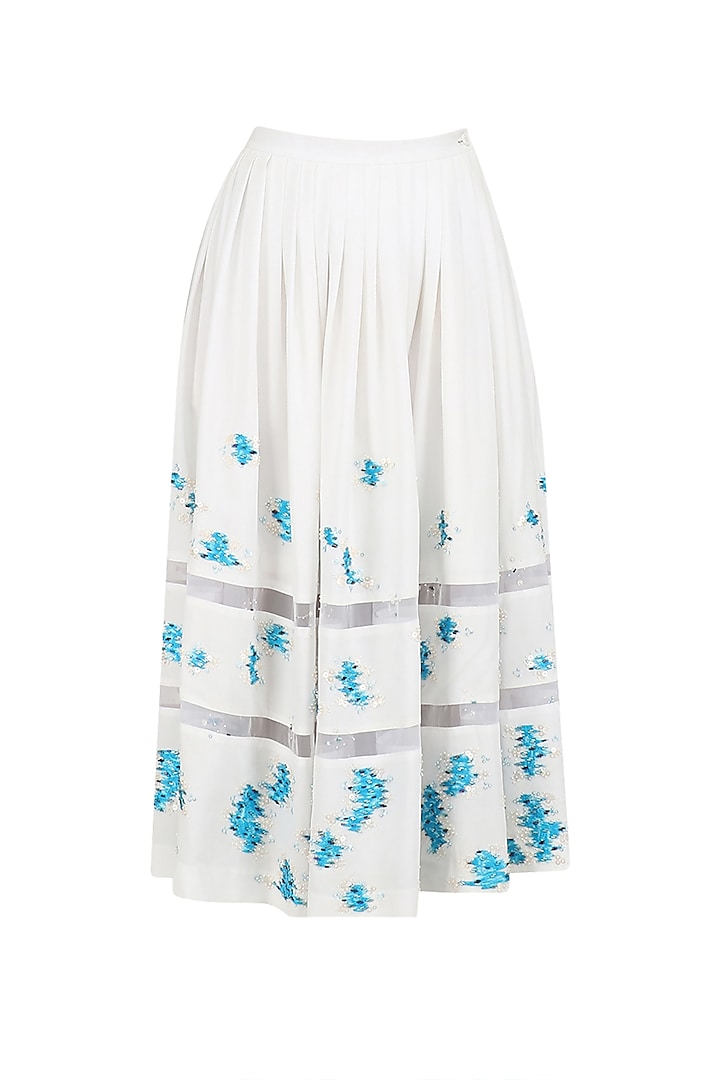 Ivory Embroidered Calf Length Skirt by Sakshi K Relan