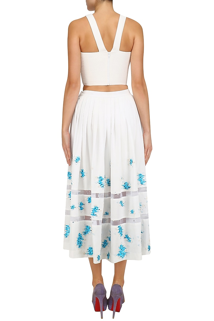 Ivory embroidered calf length skirt available only at Pernia's Pop Up Shop.