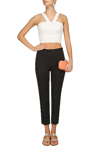 Ivory Quilted Crop Top by Sakshi K Relan