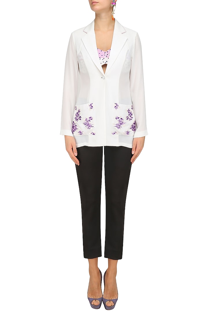 Ivory and lavender embroidered blazer available only at Pernia's Pop Up Shop.