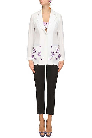 Ivory and Lavender Embroidered Blazer by Sakshi K Relan