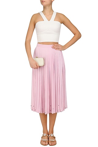 Lavender Calf Length Pleated Skirt by Sakshi K Relan