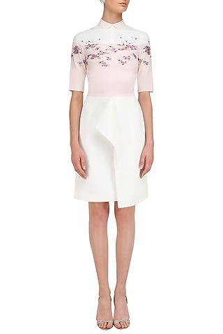 Ivory Embroidered Peter Panel Collared Dress by Sakshi K Relan