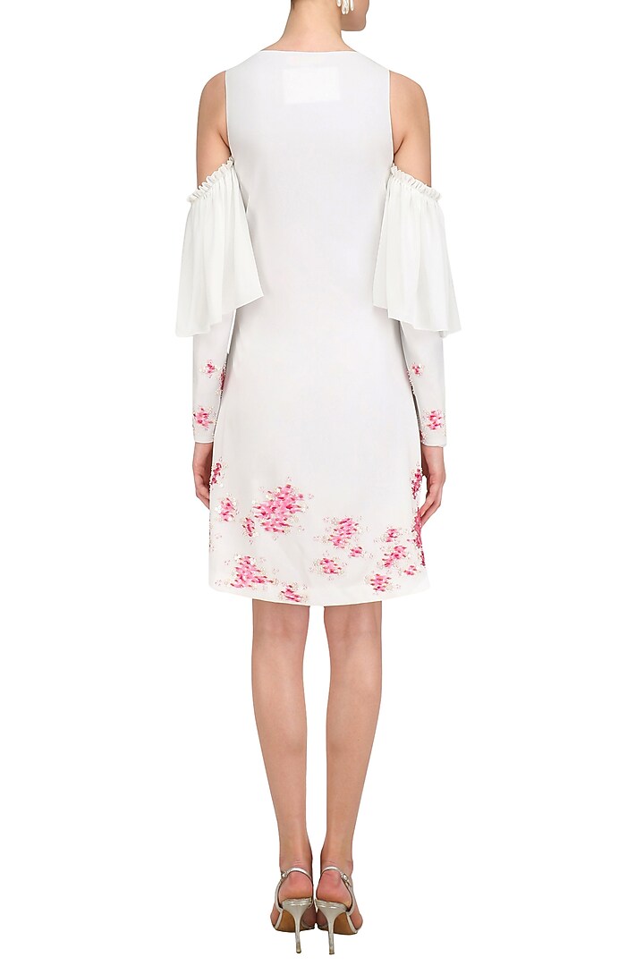 Ivory cold shoulder embroidered dress available only at Pernia's Pop Up Shop.