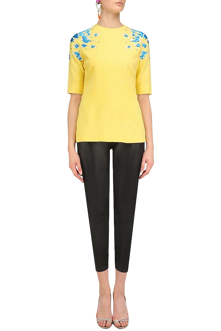 Yellow and blue embroidered top available only at Pernia's Pop Up Shop.