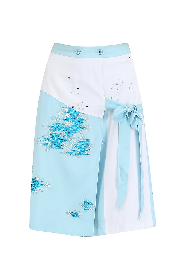 Blue Wrap Around Embroidered Skirt by Sakshi K Relan