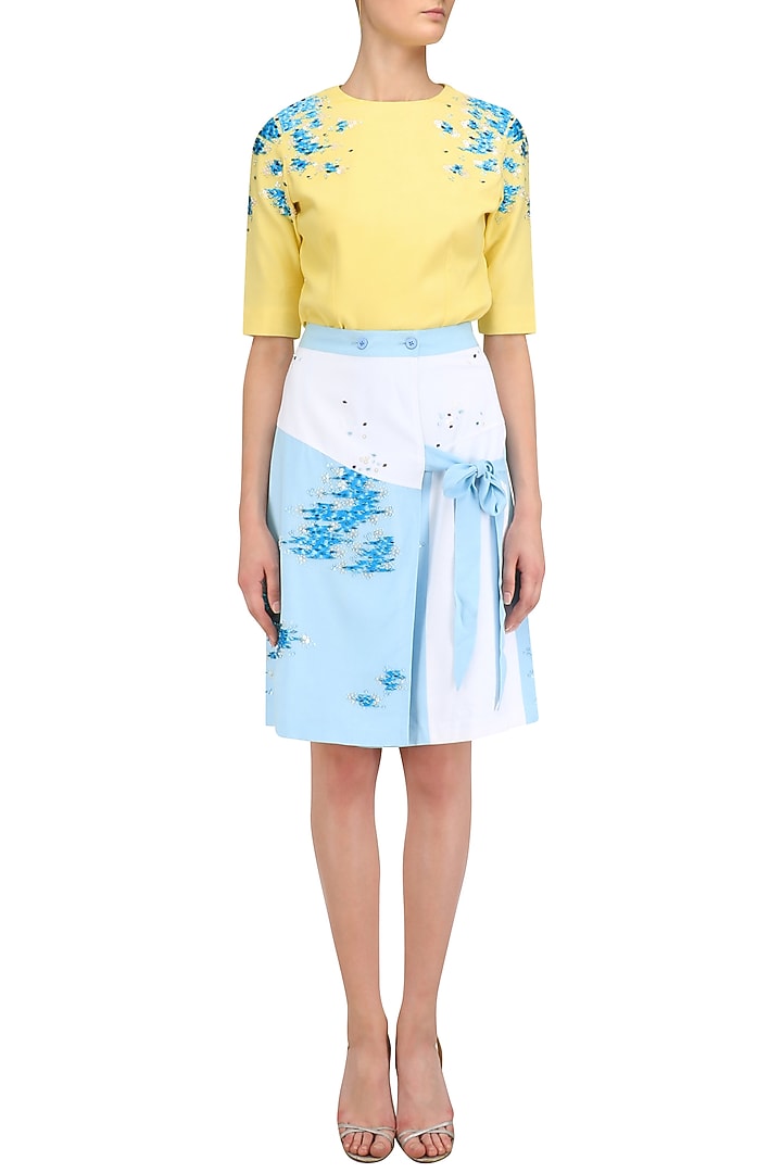 Blue wrap around embroidered skirt available only at Pernia's Pop Up Shop.