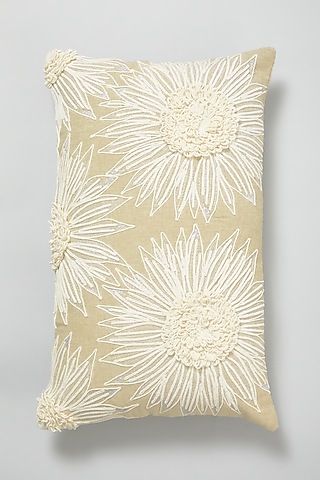 Natural Beige Embroidered Cushion Cover by Skyyliving
