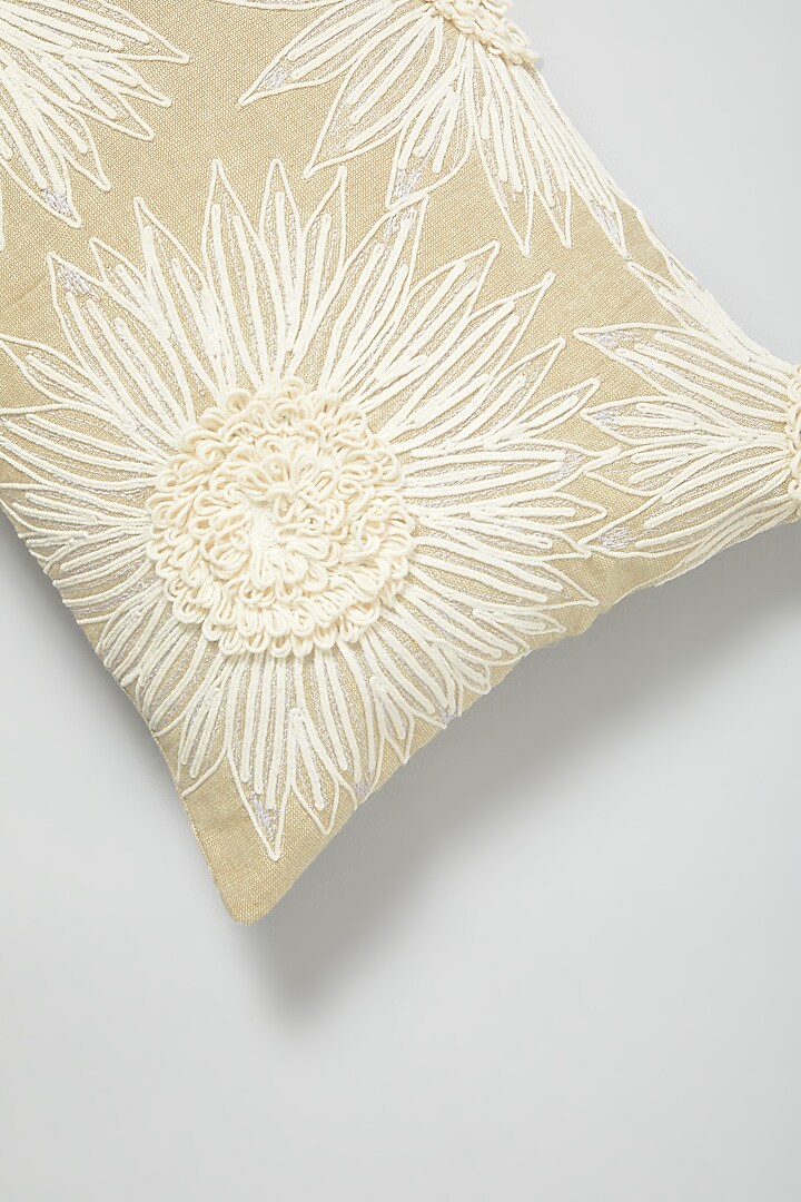 Natural Beige Embroidered Cushion Cover by Skyyliving at Pernia's Pop Up Shop