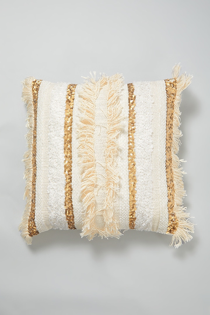 Cream & Gold Woven Cushion Cover by Skyyliving