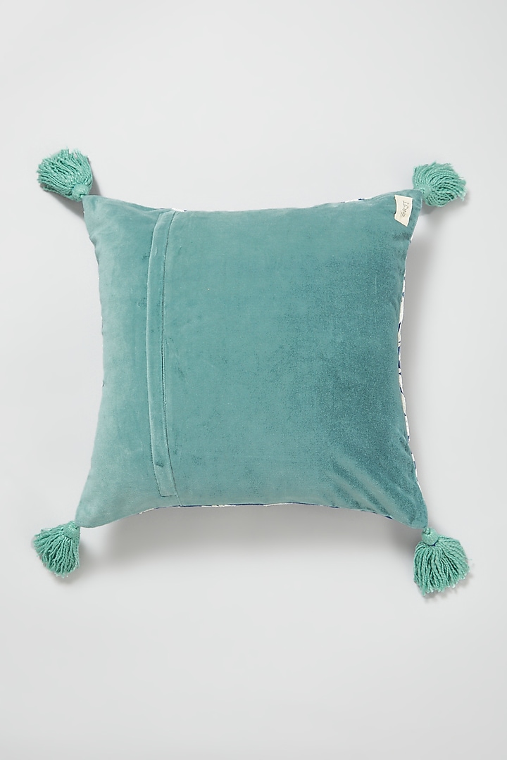 Blue Cotton Embroidered Cushion Cover by Skyyliving at Pernia's Pop Up Shop
