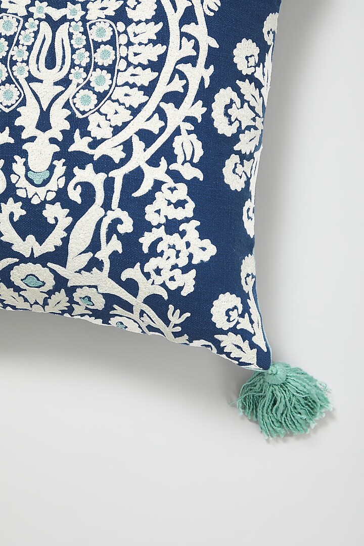 Blue Cotton Embroidered Cushion Cover by Skyyliving at Pernia's Pop Up Shop