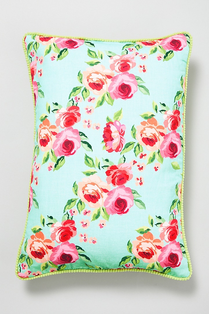Turquoise Floral Printed Throw Pillow by Skyyliving at Pernia's Pop Up Shop
