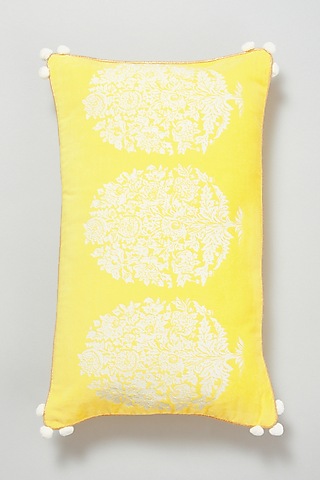 Yellow Printed Cushion Cover by Skyyliving