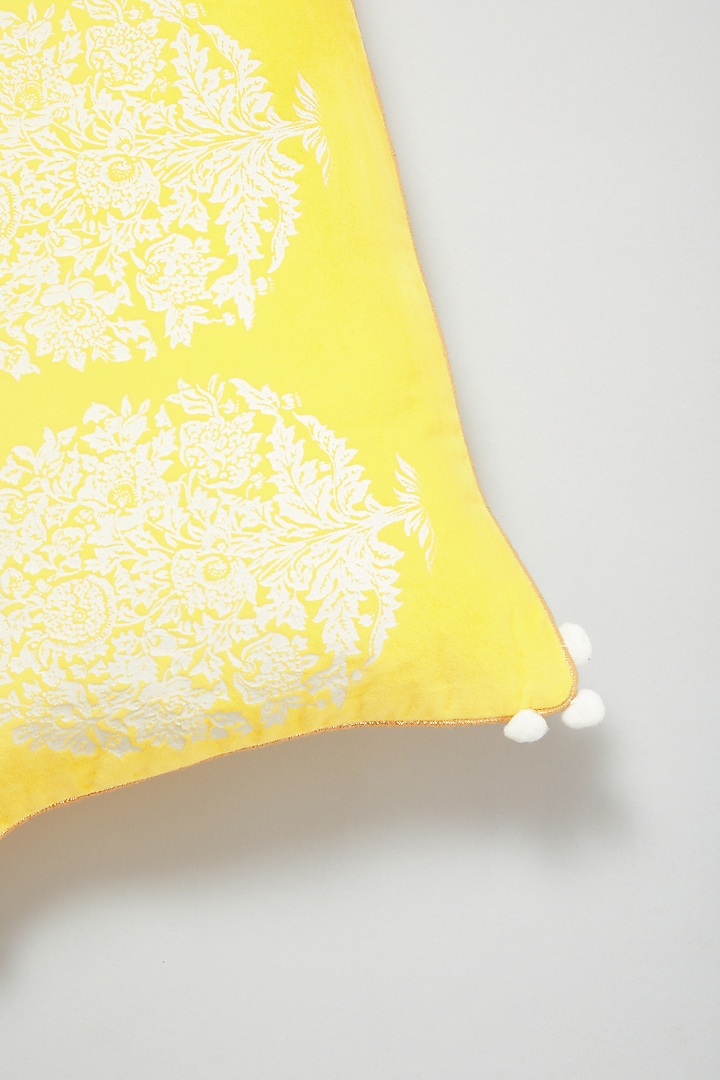 Yellow Printed Cushion Cover by Skyyliving at Pernia's Pop Up Shop