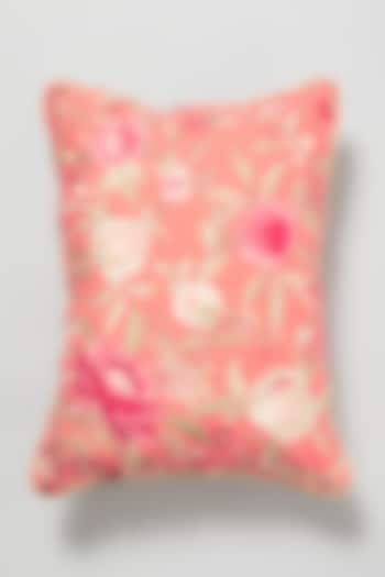Coral Floral Embroidered Cushion Cover by Skyyliving