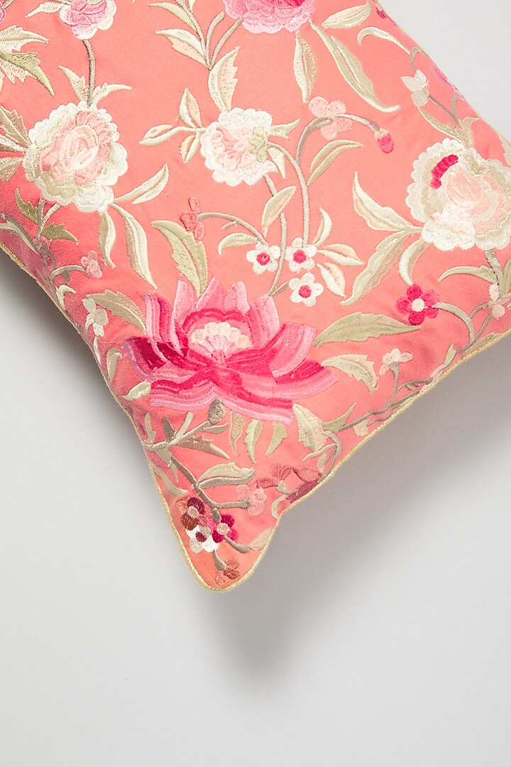Coral Floral Embroidered Cushion Cover by Skyyliving at Pernia's Pop Up Shop