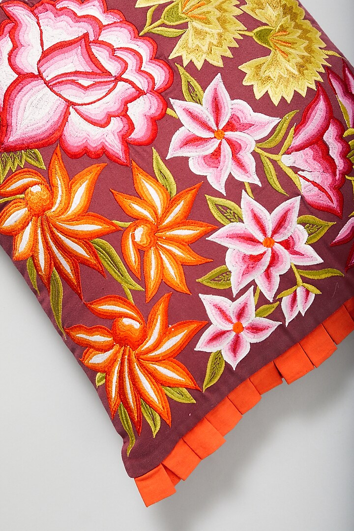 Dark Red Embroidered Cushion Cover by Skyyliving at Pernia's Pop Up Shop