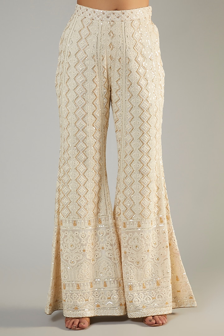 Ivory Pure Georgette Lucknowi Wedding Sharara Set by Sole Affair at Pernia's Pop Up Shop
