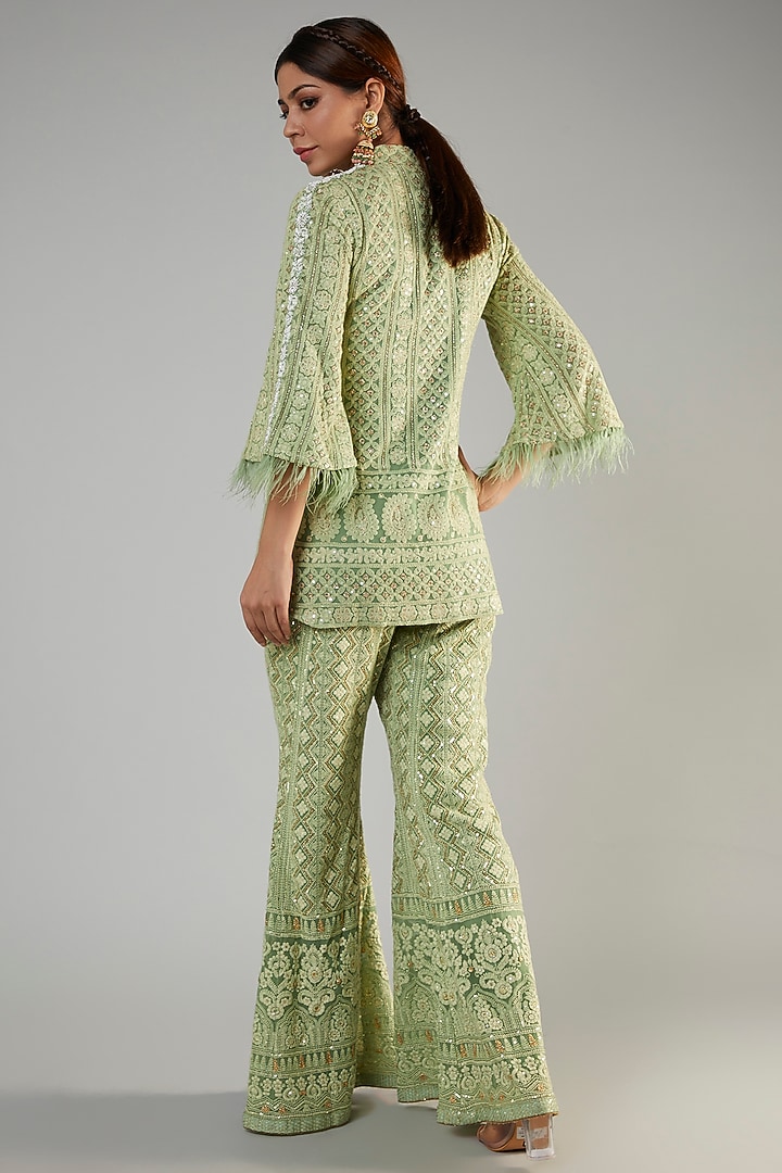 Jade Green Pure Georgette Lucknowi Wedding Sharara Set by Sole Affair at Pernia's Pop Up Shop