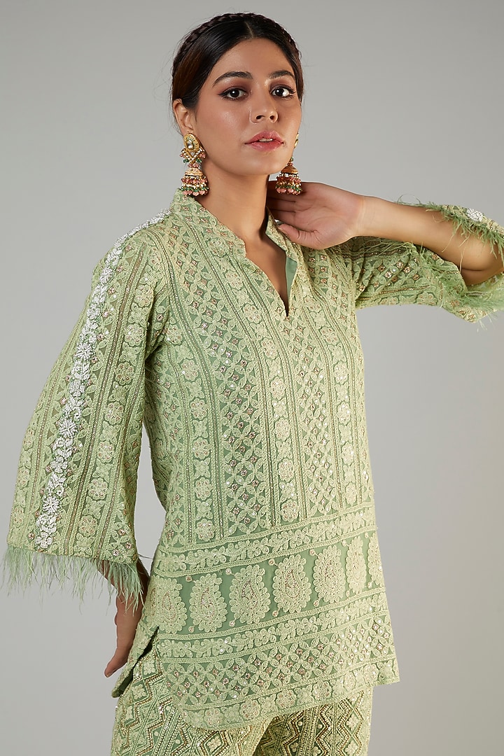 Jade Green Pure Georgette Lucknowi Wedding Sharara Set by Sole Affair at Pernia's Pop Up Shop