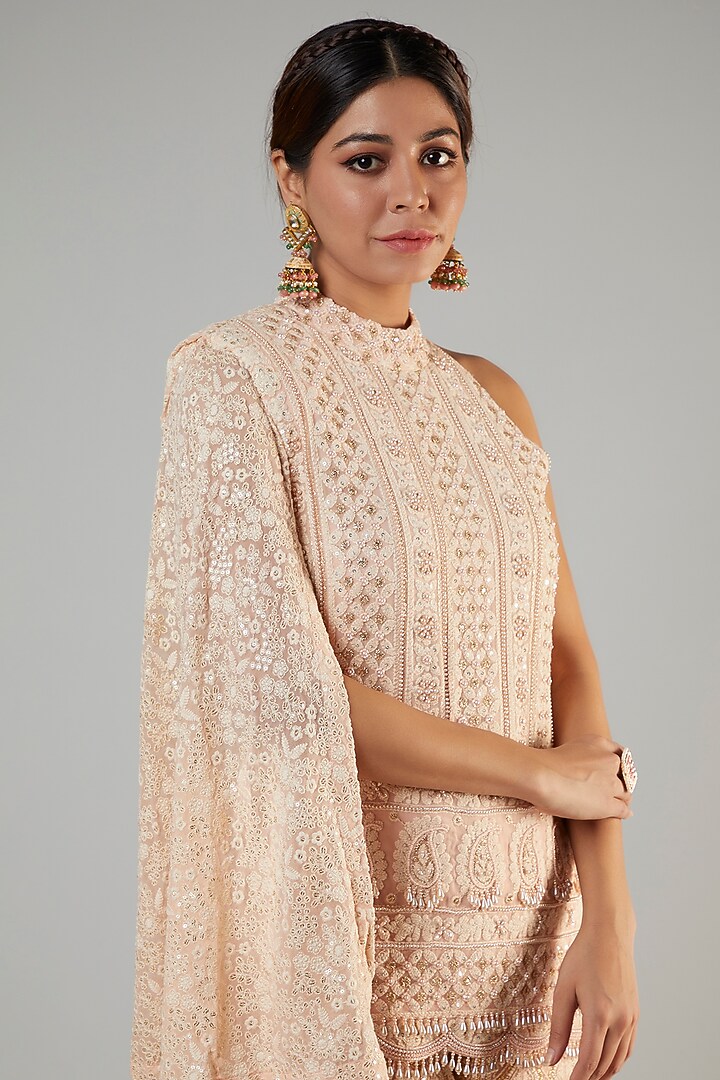 Rose Pink Pure Georgette Lucknowi Wedding Sharara Set by Sole Affair at Pernia's Pop Up Shop