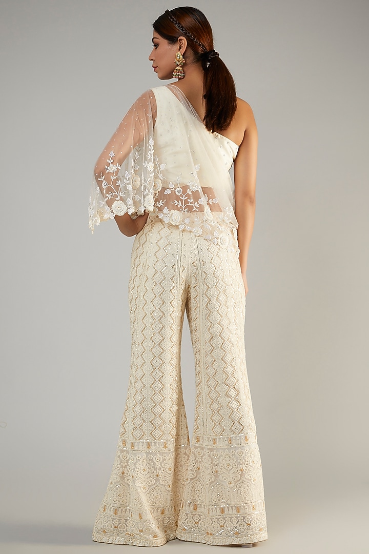 Ivory Pure Georgette Lucknowi Wedding Sharara Set by Sole Affair at Pernia's Pop Up Shop