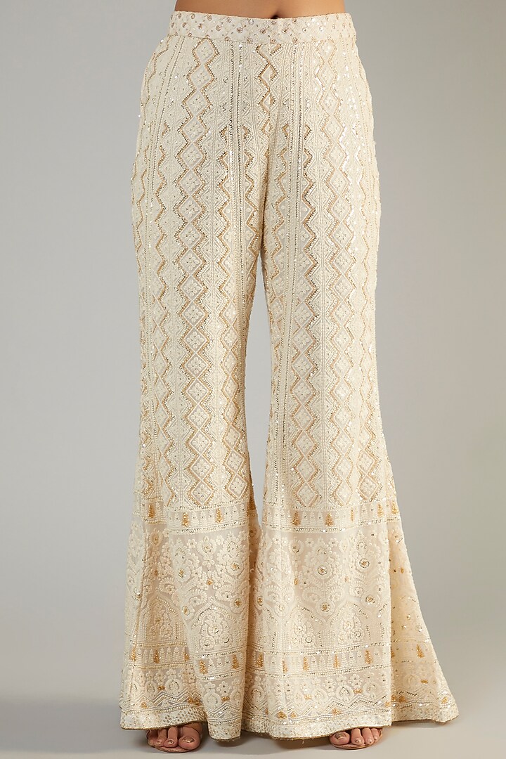 Ivory Pure Georgette Lucknowi Wedding Sharara Set by Sole Affair at Pernia's Pop Up Shop