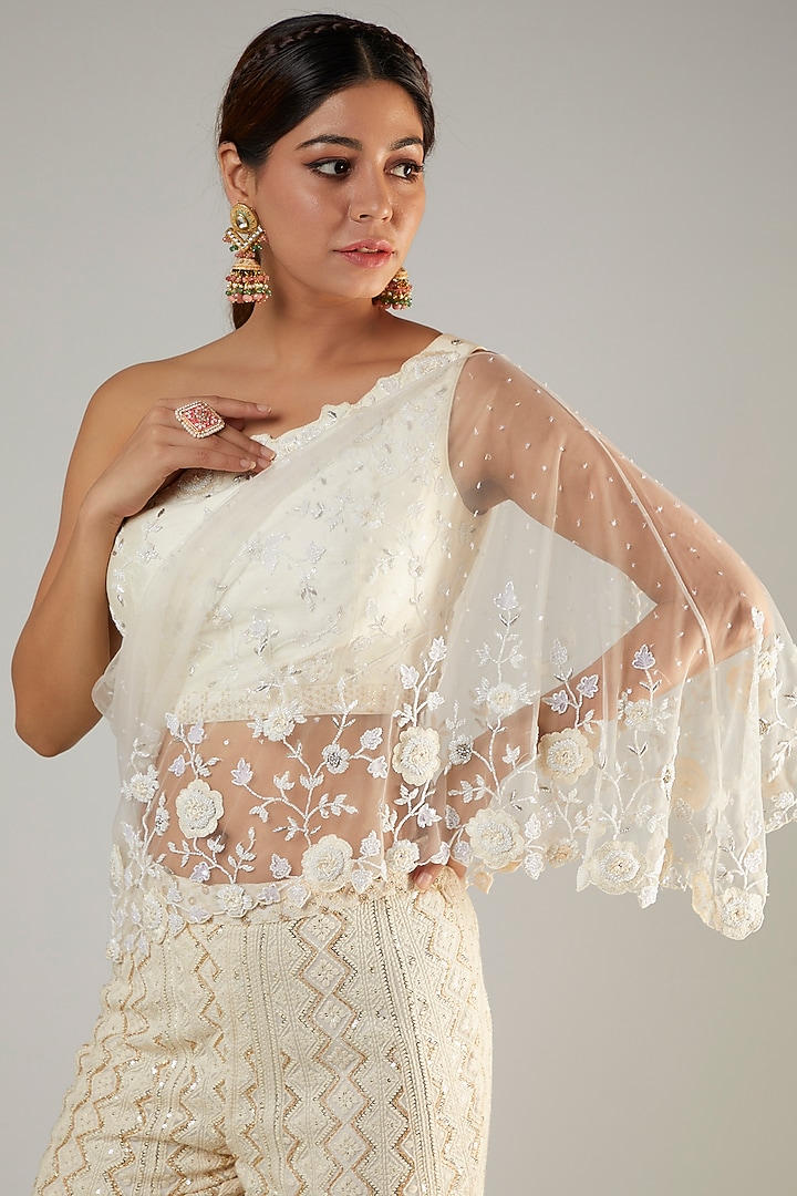 Ivory Pure Georgette Lucknowi Wedding Sharara Set by Sole Affair at Pernia's Pop Up Shop