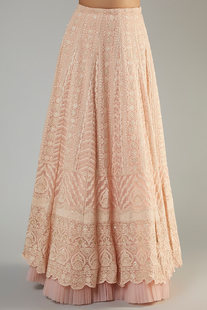 Rose Pink Georgette Embroidered Jacket Wedding Lehenga Set by Sole Affair at Pernia's Pop Up Shop