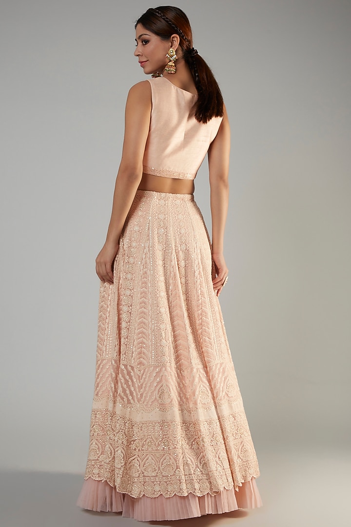 Rose Pink Georgette Embroidered Jacket Wedding Lehenga Set by Sole Affair at Pernia's Pop Up Shop