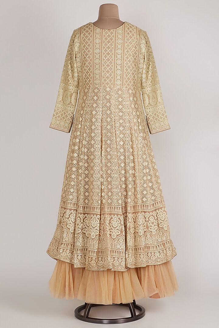 Peach Lucknowi Wedding Anarkali With Dupatta by Sole Affair at Pernia's Pop Up Shop