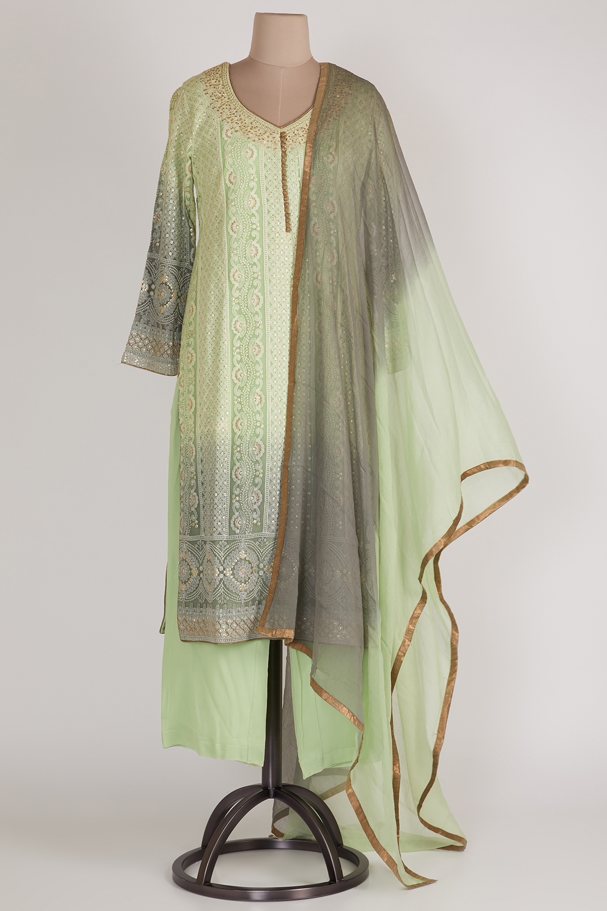 Lime Green Shaded Lucknowi Kurta Set by Sole Affair