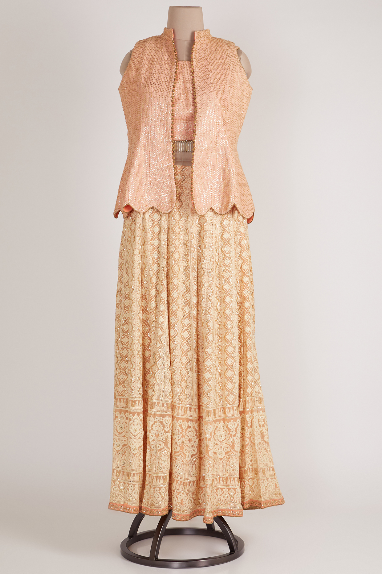 Peach Lucknowi Jacket Lehenga Set by Sole Affair