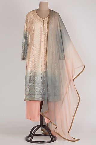 Peach Shaded Lucknowi Kurta Set by Sole Affair