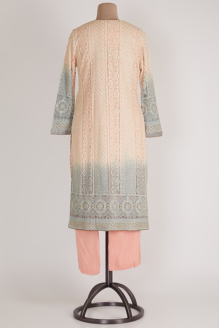 Peach Shaded Lucknowi Kurta Set by Sole Affair at Pernia's Pop Up Shop