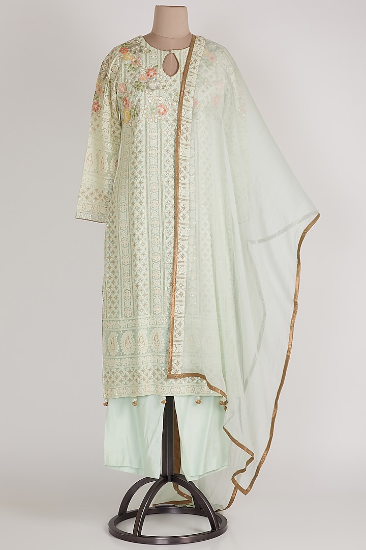 Mint Green Lucknowi Kurta Set by Sole Affair