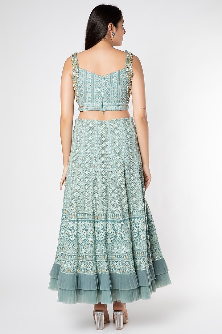 Petrol Blue Chikankari Wedding Lehenga Set by Sole Affair at Pernia's Pop Up Shop