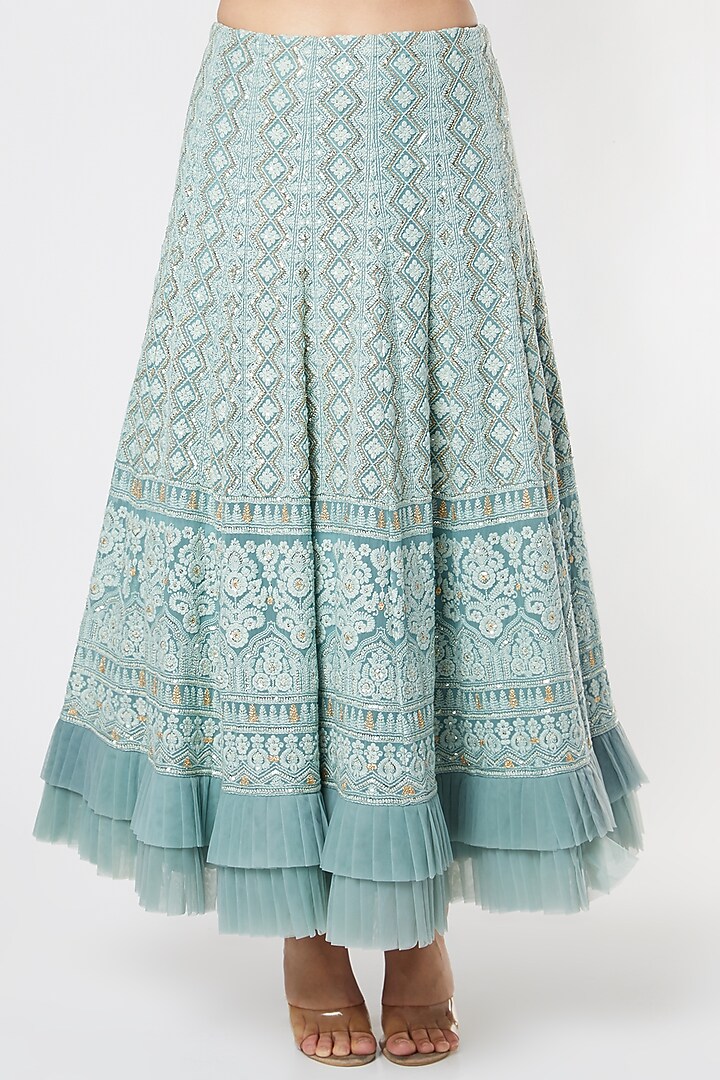 Petrol Blue Chikankari Wedding Lehenga Set by Sole Affair at Pernia's Pop Up Shop