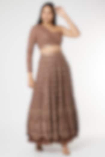 Brown Lucknowi Scalloped Lehenga Set by Sole Affair