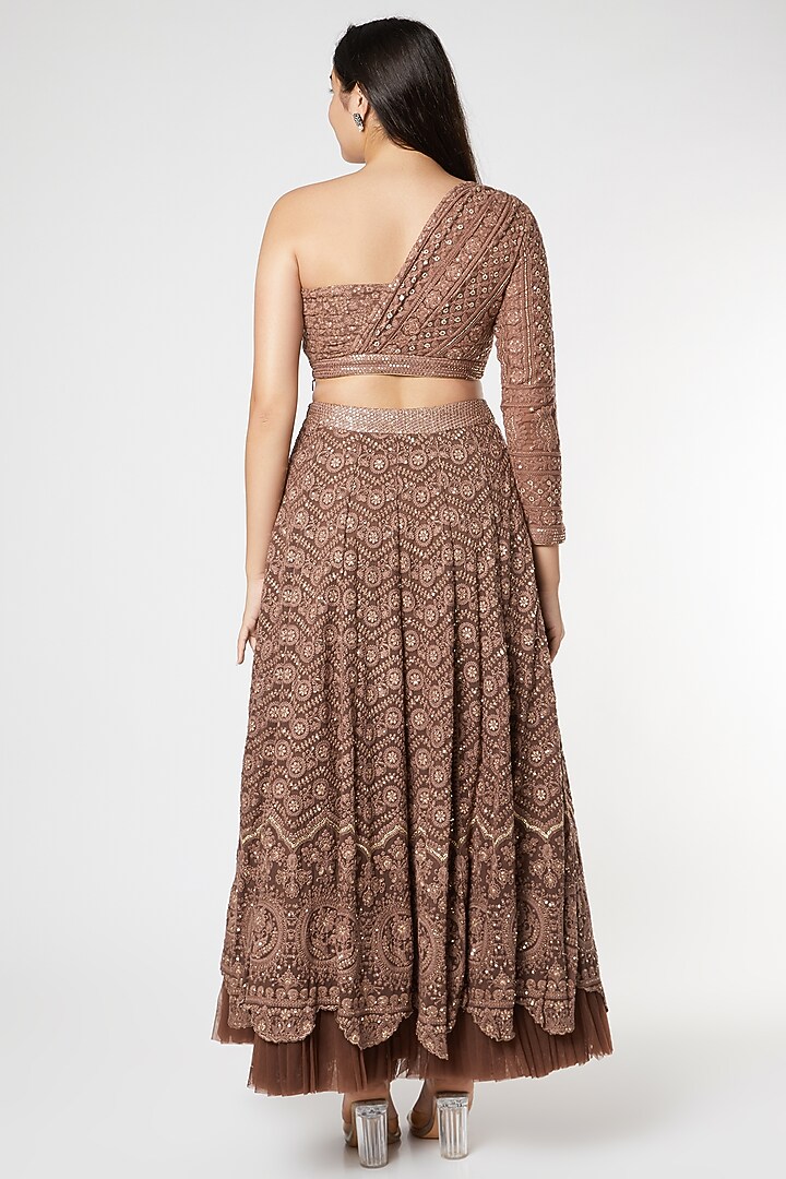 Brown Lucknowi Scalloped Wedding Lehenga Set by Sole Affair at Pernia's Pop Up Shop